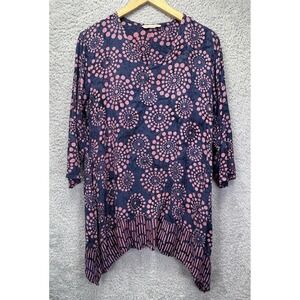 Soft Surroundings Tunic Top Blue Pink Geometric‎ Lagenlook Pockets Soft Large